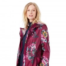 Joules Ladies Go Lightly Packaway Waterproof Jacket in Berry Floral UK 10