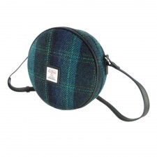 Harris Tweed Bannock Small Round Bag in Turquoise Check