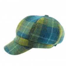 Harris Tweed Ladies Cap in Sea Blue & Green Tartan