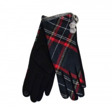 Black Tartan Gloves Pom Pom One Size Fit