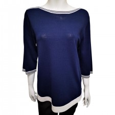 Text Ladies Boat Neck 3/4 length Jumper in Navy