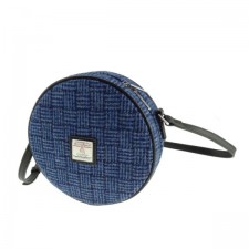 Harris Tweed Bannock Small Round Bag in Blue Basket Weave