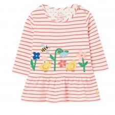 Joules Dazzle Artwork Peplum Dress in Pink Stripe Check 0-3 Months