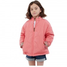 Barbour Girls Reversible Quilted Jacket in Pink Punch/Retro Floral