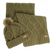 Barbour Ridley Beanie & Scarf Set in Olive