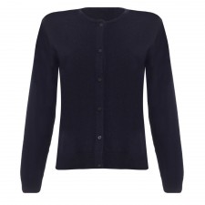 Lona Scott Ladies Crew Neck Cashmere Cardigan in Oxford Blue UK S