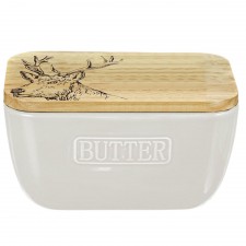 Scottish Made Stag Butter Dish in White