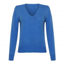 Lona Scott Ladies V-Neck Cashmere Jumper in Cornflower Blue