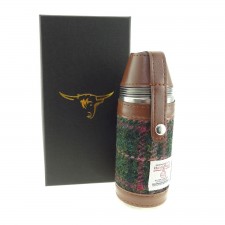 Harris Tweed 8oz Hunting Flask in  Dark Green And Pink Check