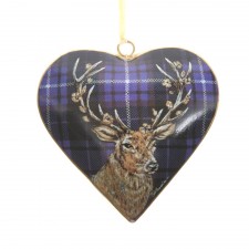 Purple Tartan Stag Hanging Heart Decoration