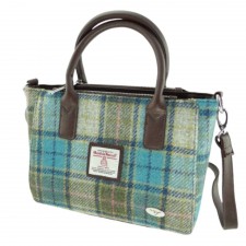 Harris Tweed 'Brora' Small Tote Bag In Turquoise Tartan
