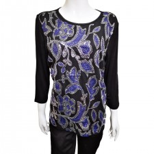 Casamia Ladies 3/4 Sleeve Black And Sapphire Sequin Top