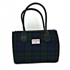 Harris Tweed 'Cassley' Tartan Classic Handbag In Black Watch