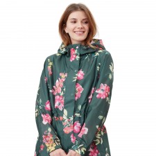 Joules Ladies Go Lightly Packaway Waterproof Jacket in Green Floral UK 10