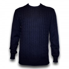 Heritage 100% Cashmere Mens Cable Crew Jumper in Oxford Blue