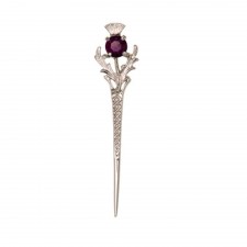 Art Pewter Ladies Scottish Thistle Kilt Pin With Amethyst Stone