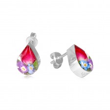 Shrieking Violet Mixed Flower Teardrop Stud Earrings