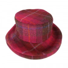 Harris Tweed Ladies Cloche Hat in Deep Pink Tartan 