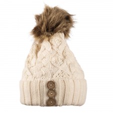 Aran Diamond Cable Button Hat in Cream