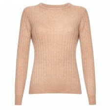 Lona Scott Ladies Cable Crew Neck Cashmere Jumper in Camel UK M