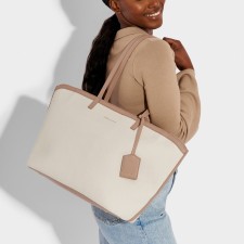 Katie Loxton Amalfi Canvas Tote Bag in Off White & Tan