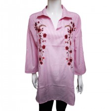 Hepburn Ladies Pink And White Stripe Blouse with Flower Design UK M