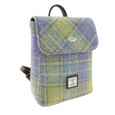 Harris Tweed 'Tummel' Mini Backpack Bag in Muted Lilac & Green Check