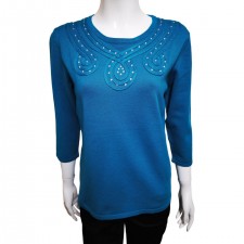 Casamia Ladies 3/4 Sleeve Teal Swirl Jumper UK S