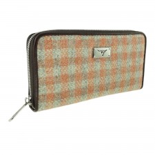 Harris Tweed 'Staffa' Long Zip Wool Purse In Coral Gingham