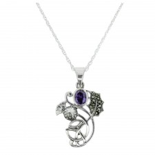 Hamilton & Young Scottish Thistle Marcasite Pendant With Amethyst Stones