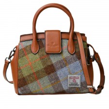 Islander Mini Tiree Tote with Harris Tweed in Chestnut & Blue Tartan