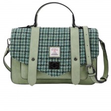 Islander Large Satchel with Harris Tweed in Green Dogtooth