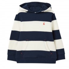 Joules Boy's Burlton Stripe Hooded Sweatshirt in Navy Cream Stripe