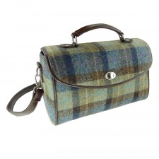 Harris Tweed Calder Satchel Bag in Beige & Blue Tartan