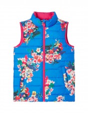 Joules Girls Flip It Reversible Gilet In Blue Floral