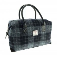 Harris Tweed 'Esk' Overnight Bag in Grey & Black Tartan