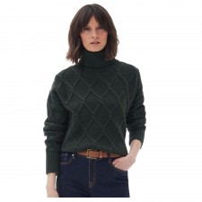 Barbour Ladies Perch Knitted Roll Neck Jumper in Olive