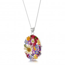 Shrieking Violet Mixed Flower Oval Pendant