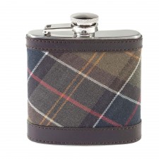 Barbour Tartan And Brown Leather Hip Flask