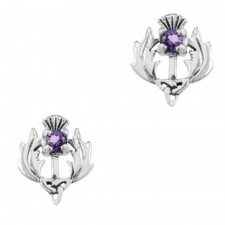 Hamilton & Young Scottish Thistle Silver Earrings With Amethyst Stone
