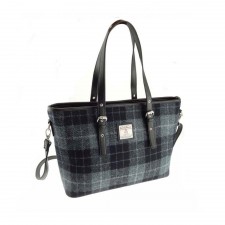 Harris Tweed 'Spey' Large Tote Bag in Grey & Black Tartan