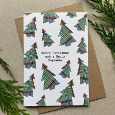 Hiya Pal Green Tree Tartan Pattern Christmas Card Single