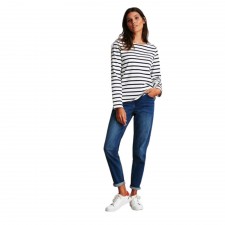 Joules Ladies Aubree Button Shoulder Jersey Top in Cream Navy Stripe UK 8