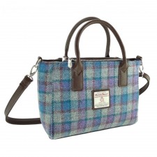 Harris Tweed 'Brora' Small Tote Bag In Grey and Blue Check