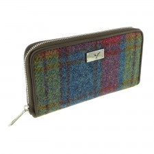 Harris Tweed 'Staffa' Long Zip Wool Purse In Multi Colour Tartan