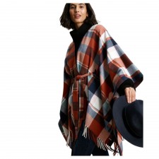 Joules Janey Blanket Scarf in Navy Orange Check