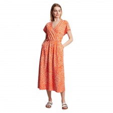 Joules Ladies Vivian Midi Jersey Wrap Dress in Bright Coral Spot