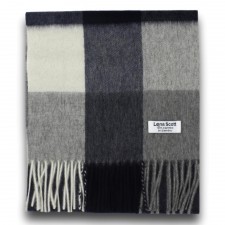Lona Scott 100% Cashmere Scarf in Blue and Grey Block