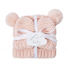 Katie Loxton Pink Knitted Hat and Mittens Set