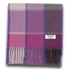 Lona Scott 100% Cashmere Scarf in Pink and Purple Check